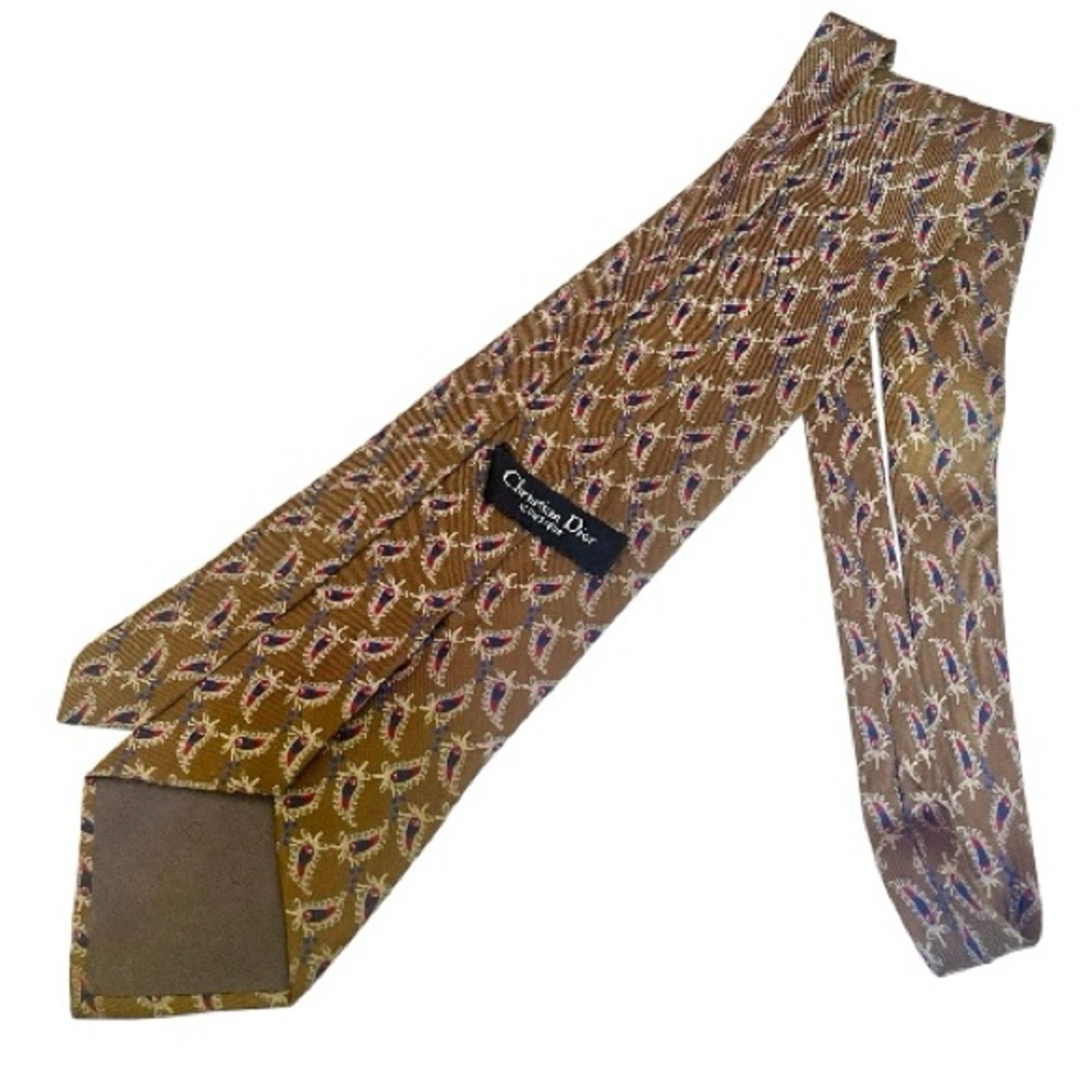 Vintage 80s Christian Dior Monsieur Paisley Neck Tie Mustard Brown Satin